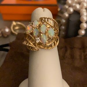 Vintage opal organic leaf ring